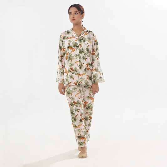 Sajiero Abstract Floral Linen Pajama Suit