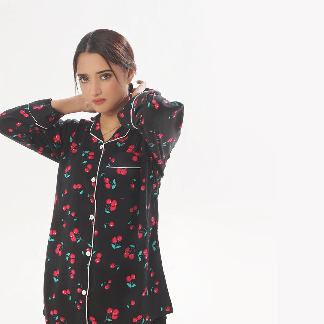 Sajiero Cherry Linen Pajama Suit