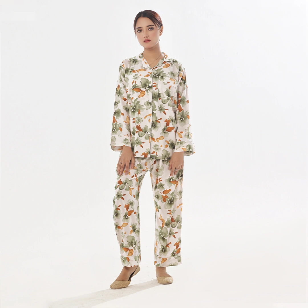 Sajiero Abstract Floral Linen Pajama Suit