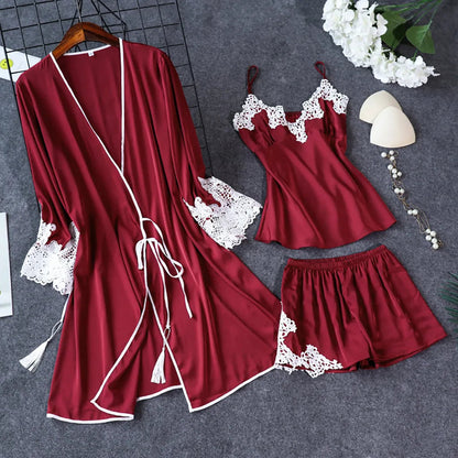 Sajiero Embry Bridal Silk 3pcs Nightgown set