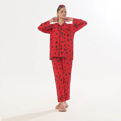 Sajiero Cherry Linen Pajama Suit