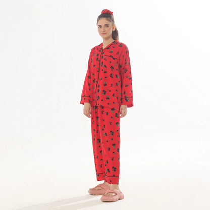 Sajiero Cherry Linen Pajama Suit