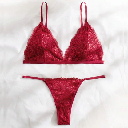 Sajiero Super Maroon Floral Embroidered Padded Bra and Panty Set