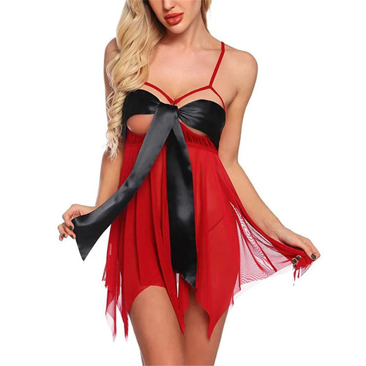 Sajiero Bowknot Sling Front Open Short Lingerie