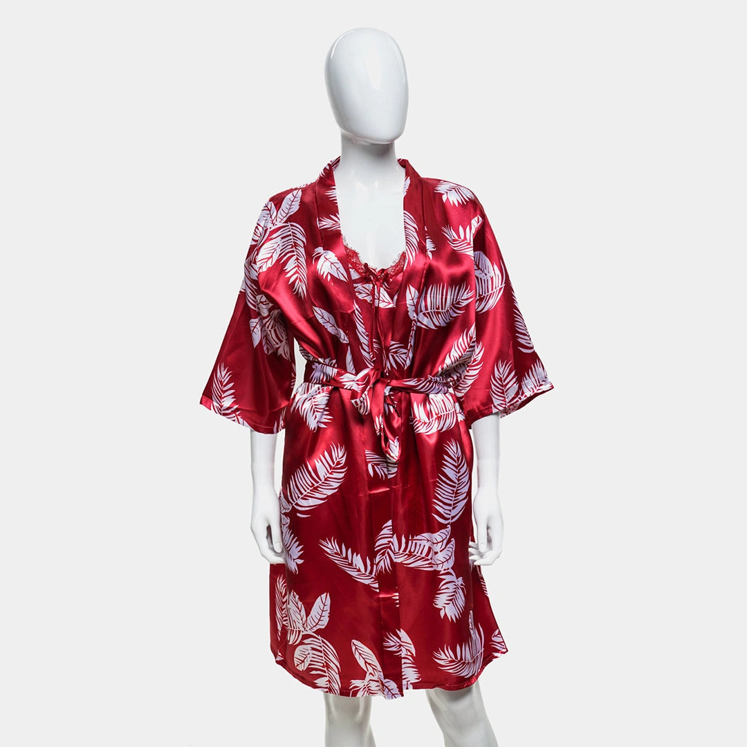 Sajiero Hawaiian Print Silk 2pcs Nightgown set