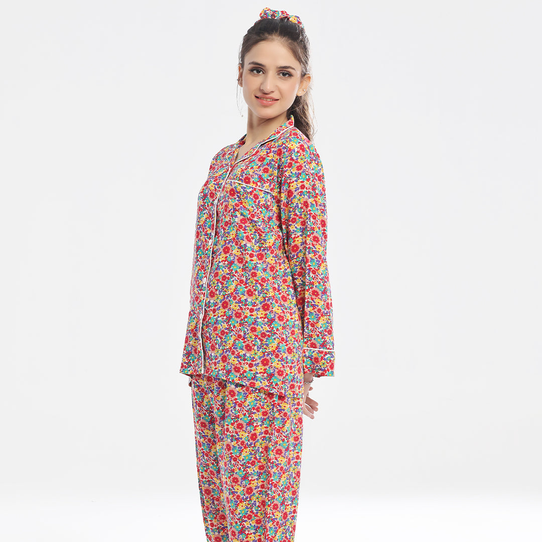 Sajiero Linen Pajama Suit - Chic Bloom