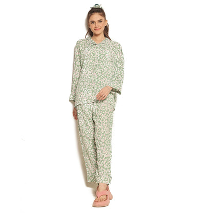 Sajiero Mint Bloom Linen Pajama Suit