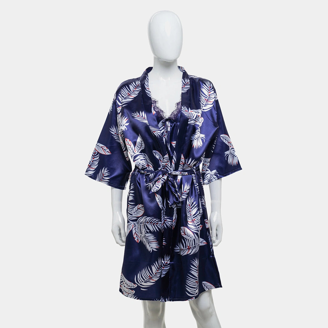 Sajiero Hawaiian Print Silk 2pcs Nightgown set