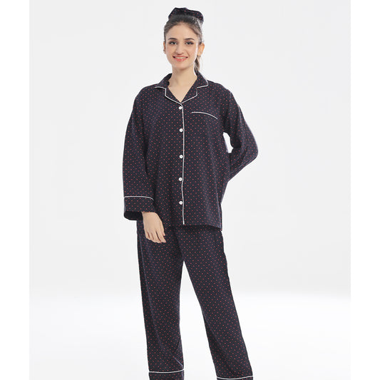 Sajiero Linen Pajama Suit - Noir Dots