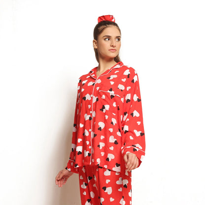 Sajiero Sweetheart Red Linen Pajama Suit