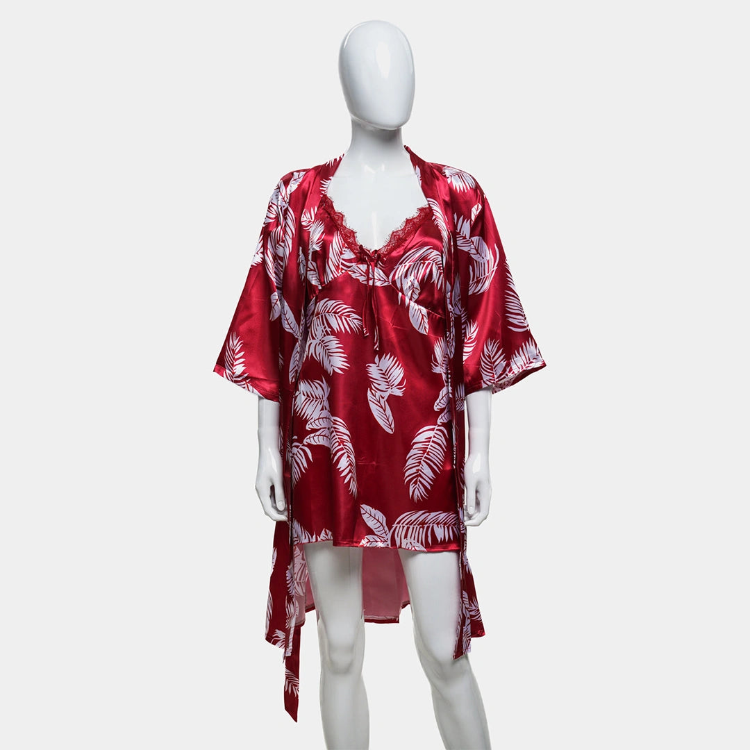 Sajiero Hawaiian Print Silk 2pcs Nightgown set