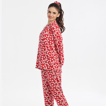 Sajiero Autumn Red Linen Pajama Suit