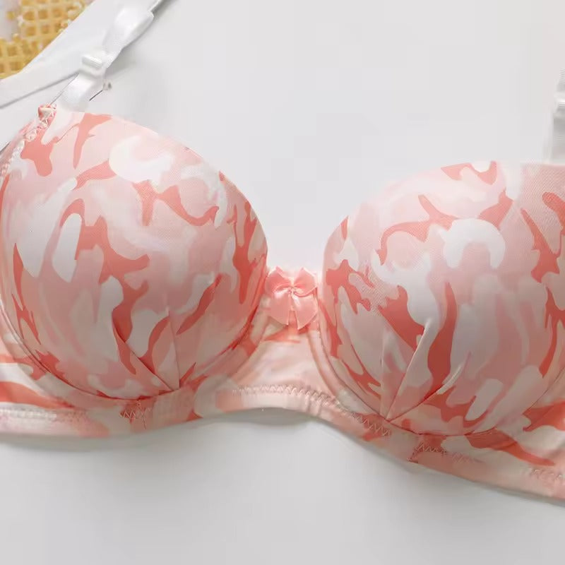 Sajiero Fuzzy Floral Padded Bra and Panty Set