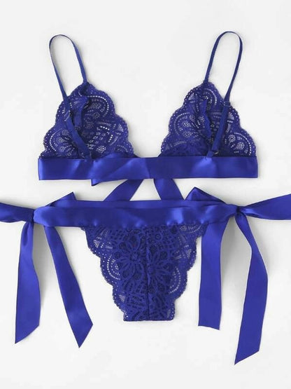 Sajiero Ginny Blue Embroidered Transparent Bikini Set