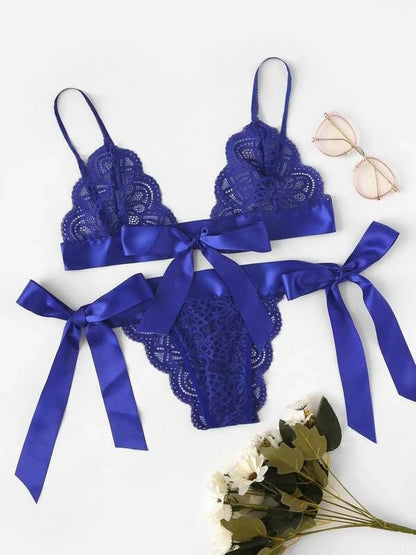 Sajiero Ginny Blue Embroidered Transparent Bikini Set