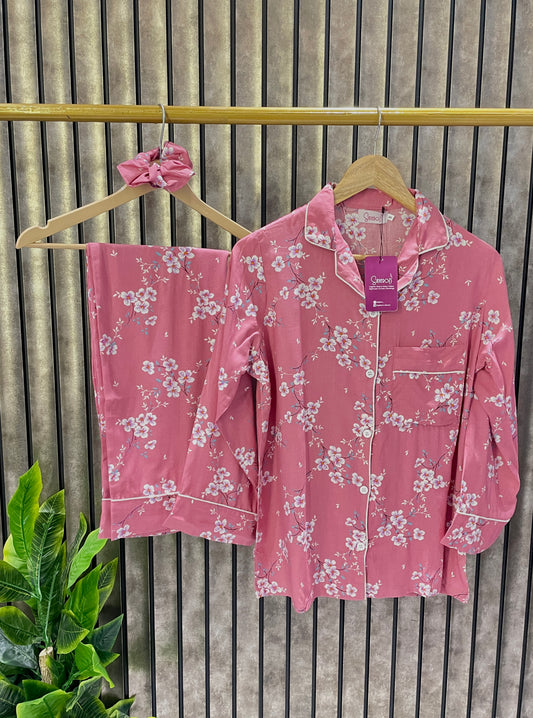 Sajiero Cozy Pink Linen Pajama Suit