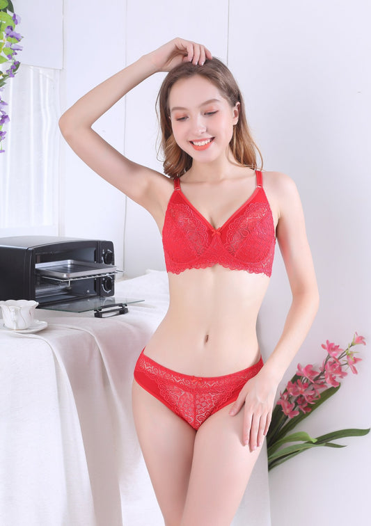 Sajiero French Super Padded Bra And Panty Set Red –