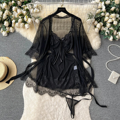 Sajiero Fenris 3PCS black color Short Lingerie Set sexy suits for nights good quality for women price in pakistan