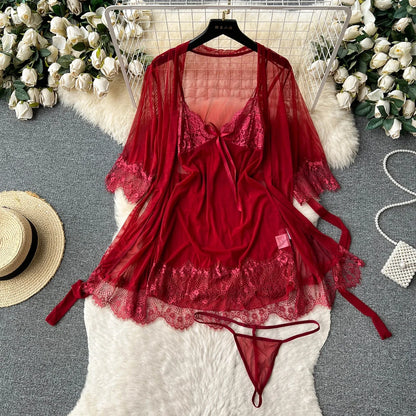 Sajiero Fenris 3PCS red color Short Lingerie Set sexy suits for nights good quality for women price in pakistan