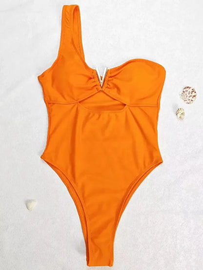 Sajiero Rust Orange One piece Bikini Swimsuit