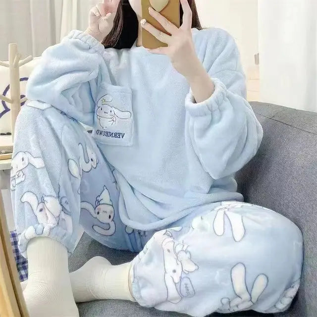 Sajiero Blue Rabbit Fleece Pajama Suit