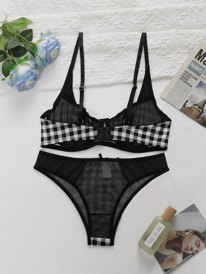 Sajiero Plaid Check Non Padded Bra and Panty Set