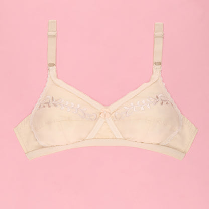 Sajiero Cross Embroidered Casual Non Padded Wireless Bra