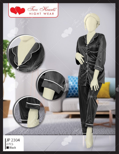 Sajiero Milky 100% Silk Imported Pajama Suit black silk suit soft quality silk nightwear for women comfy feel for ladies price in pakistan