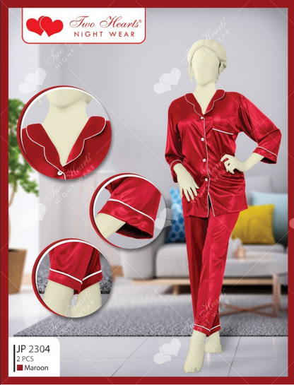 Sajiero Milky 100% Silk Imported Pajama Suit maroon silk suit 