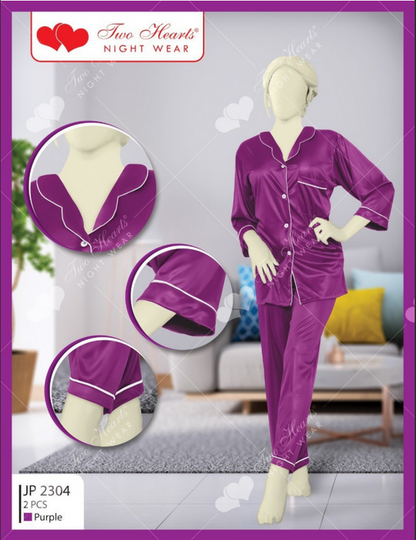 Sajiero Milky 100% Silk Imported Pajama Suit purple silk suit