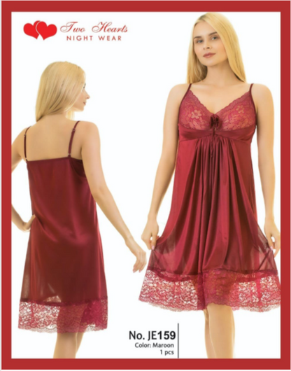 Sajiero 1 Piece Ceder Strap Short Nightie red color  soft quality silk night wear  dress comfy feel for ladies price in pakistan