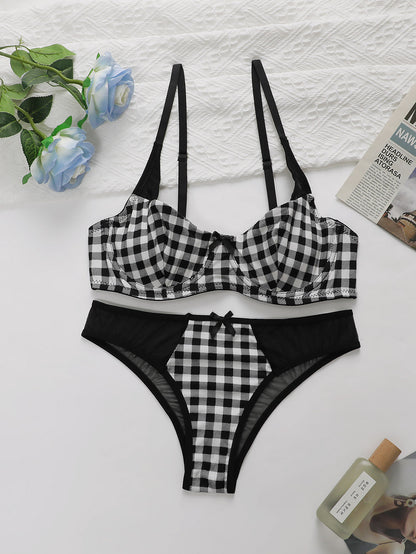 Sajiero Plaid Check Non Padded Bra and Panty Set