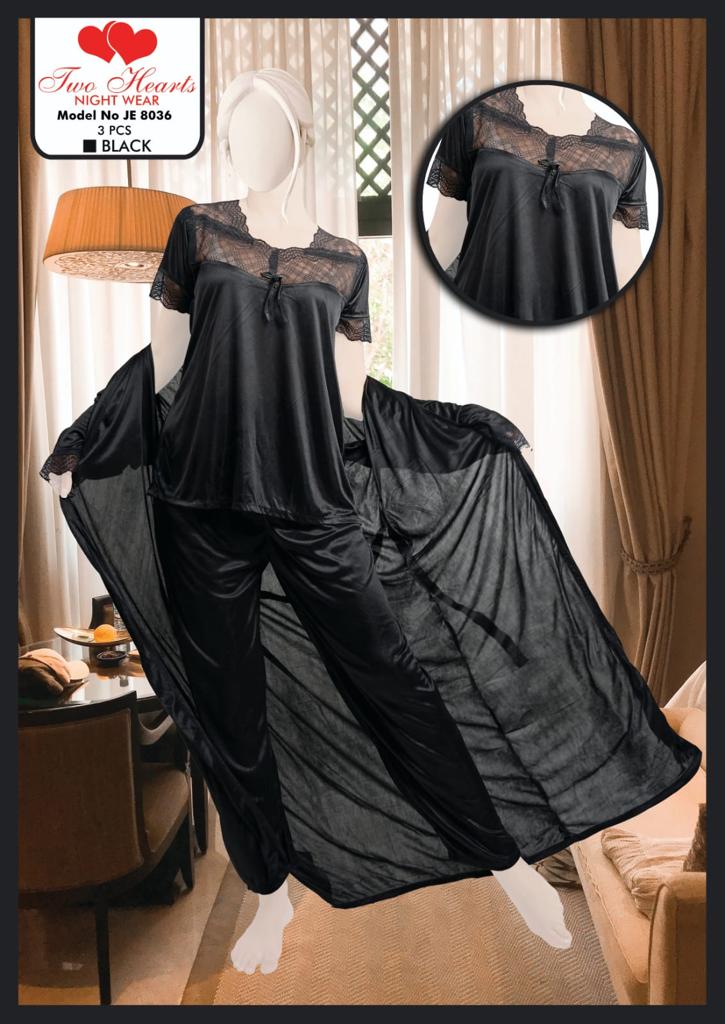 Sajiero Irish 3PCS 100% Silk Pajama Suit black color