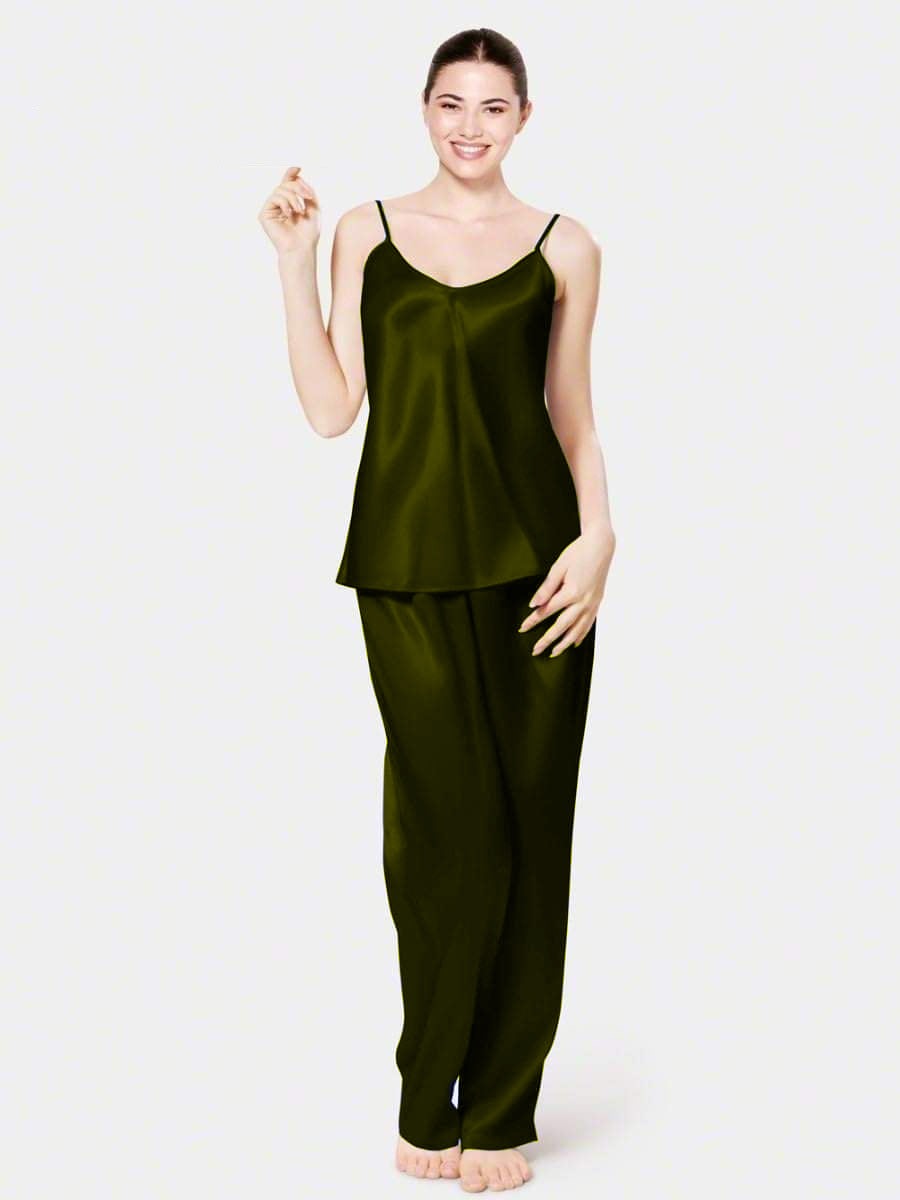 Sajiero Spice Ceder Strap Jumpsuit dark green color silk jumpsuit for women summers jumpsuit