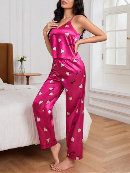 Sajiero Spice Ceder Strap Jumpsuit Printed Pink Hearst best quality summer sleeveless nightwear for women price in pakistan