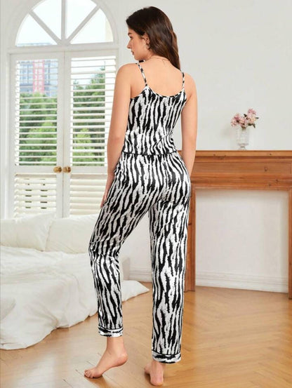 Sajiero Spice Ceder Strap Jumpsuit Printed Pattern Black best summer sleeveless nightwear for ladies price in pakistan