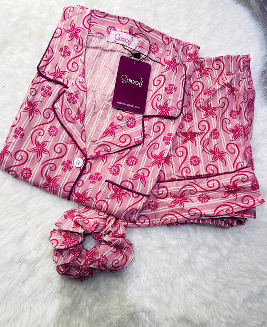 Sajiero Galaxy Boski Linen Printed Pajama Suit Flower Pattern  soft quality night dress for ladies price in pakistan