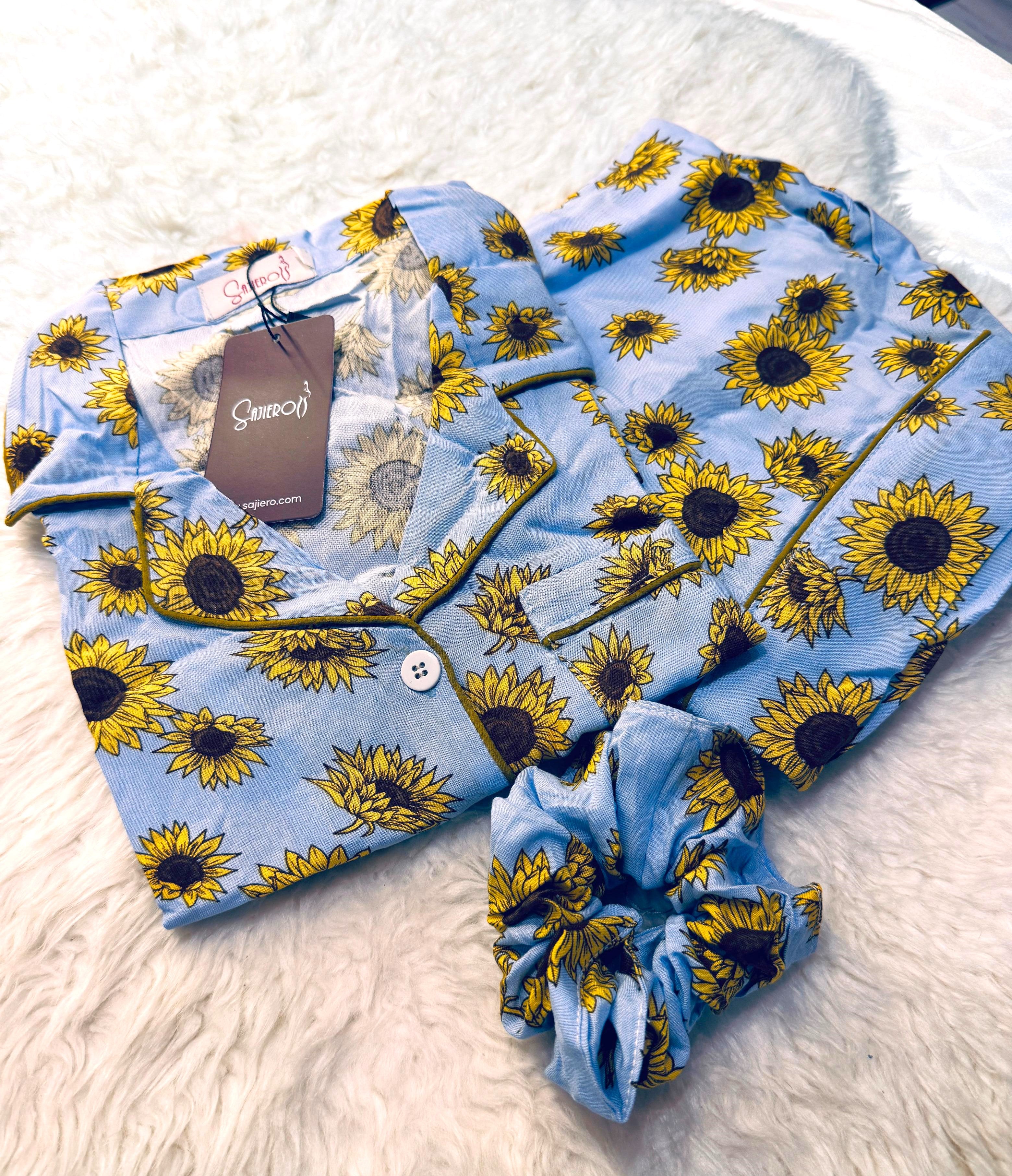 Sajiero Galaxy Boski Linen Printed Pajama Suit Sunflower