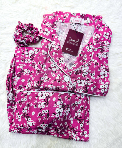 Sajiero Galaxy Boski Linen Printed Pajama Suit Autumn Purple