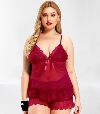 Sajiero Carmen-2pcs Silk Net Embroidered Cami Set