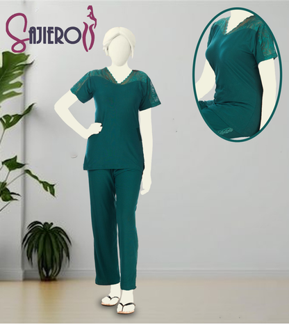 Sajiero Noir Cotton Casual Plain Pajama Suit