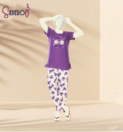 Sajiero Sprinkle Floral Printed Cotton Pajama Suit